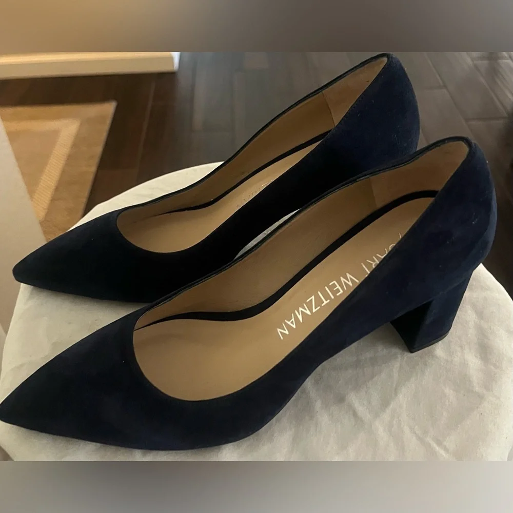 Stuart Weitzman Stuart Block Heel 75 Pointed Toe Pump Shoes New 10.5 $495 - Picture 3 of 13